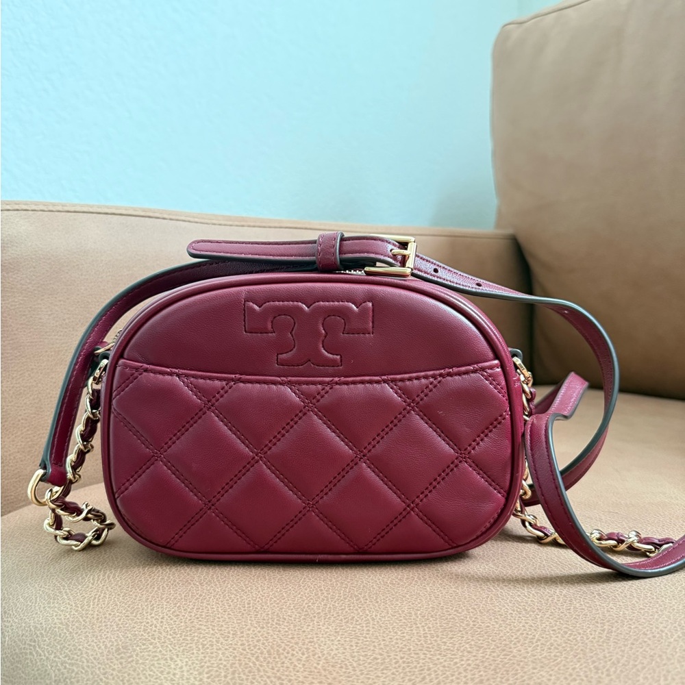 Tory Burch Burgundy Quilted Crossbody Bag